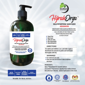 Hijrah Orga Sanitizer - Multipurpose Sanitizer 500ml - Halal Certified. 100% Organic